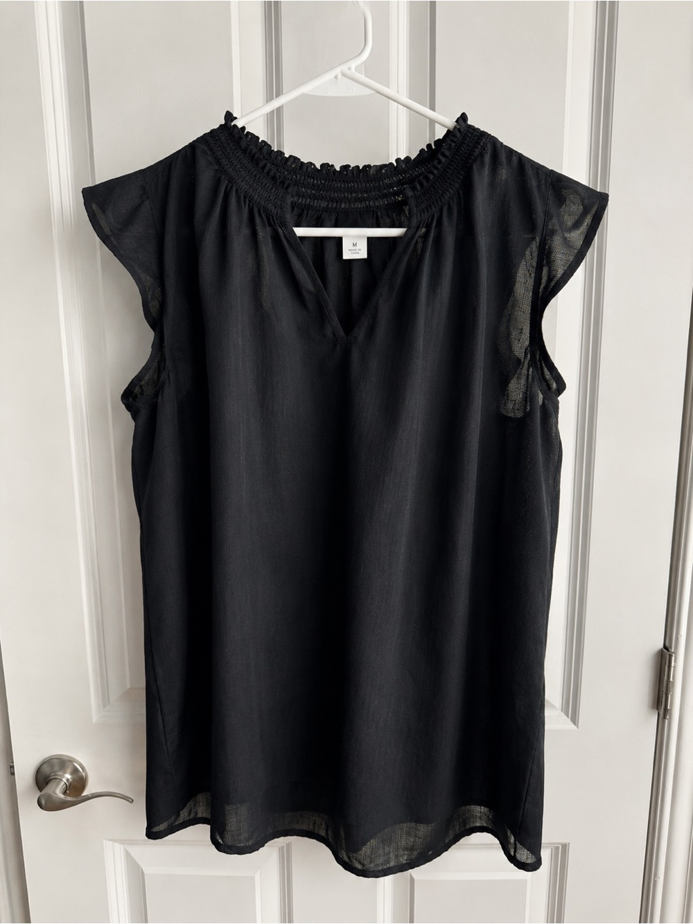 Old Navy Black Smocked Collar Flutter Sleeve Blouse
